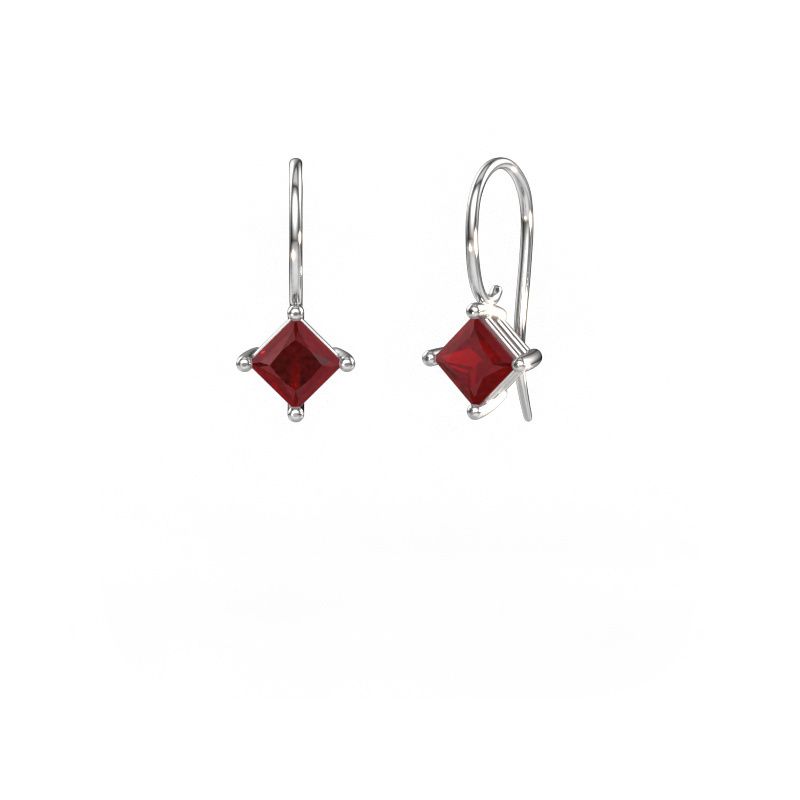 Drop earrings Cleo SQR 950 platinum ruby 5.5 mm