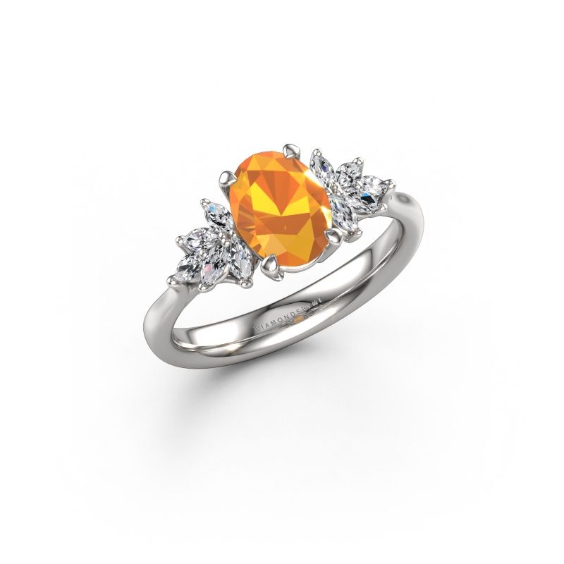 Bague de fiançailles Fiona OVL 585 or blanc citrine 8x6 mm