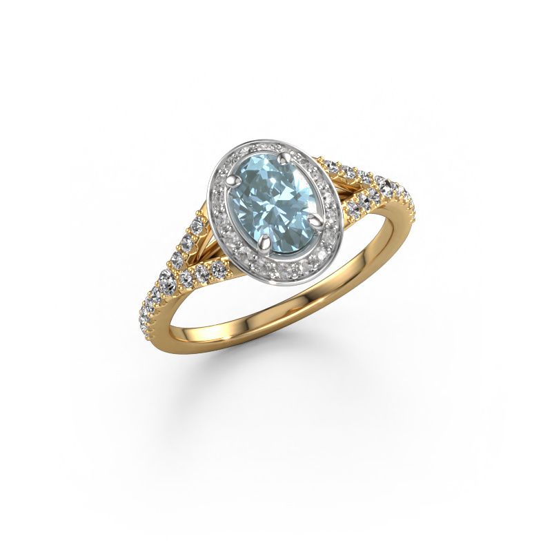 Engagement ring Pamela OVL 585 gold blue lab grown diamond 7x5 mm