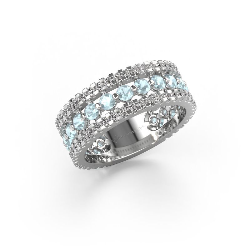 Ring Elizbeth 2 585 witgoud aquamarijn 2.4 mm