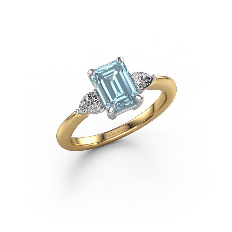 Engagement ring Chanou EME 585 gold blue lab grown diamond 7.5x5.5 mm
