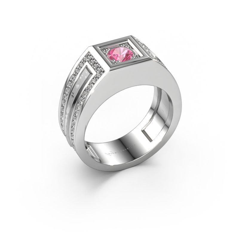 Heren ring Lando 585 witgoud roze saffier 4.7 mm