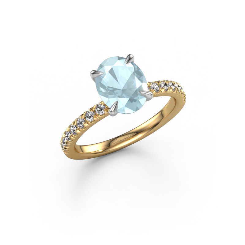 Bague de fiançailles Crystal OVL 2 585 or jaune aigue-marine 9x7 mm