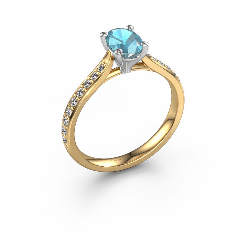 Bague de fiançailles Mignon OVL 2 585 or jaune topaze bleue 7x5 mm