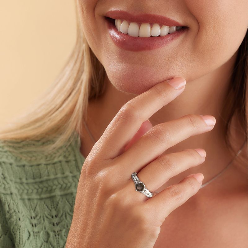 Image of Engagement ring Shan 950 platinum smokey quartz 6 mm