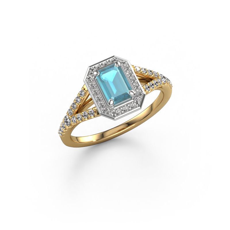 Bague de fiançailles Pamela EME 585 or jaune topaze bleue 6x4 mm