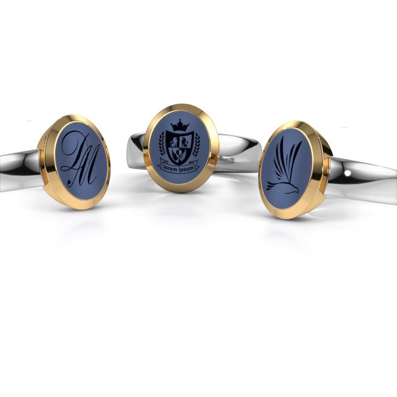 Afbeelding van Zegelring Oscar 3<br/>585 witgoud<br/>Blauw lagensteen 12x10 mm
