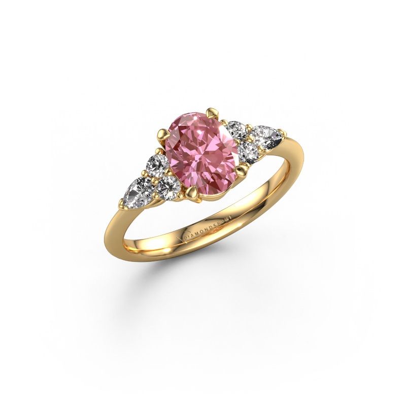 Engagement ring Melani OVL 585 gold pink lab grown diamond 8x6 mm