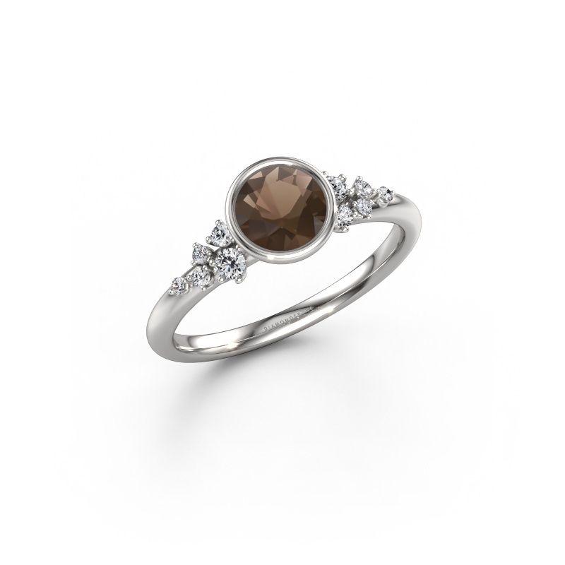 Bague de fiançailles Aliyah RND 950 platine quartz fumé 5.7 mm