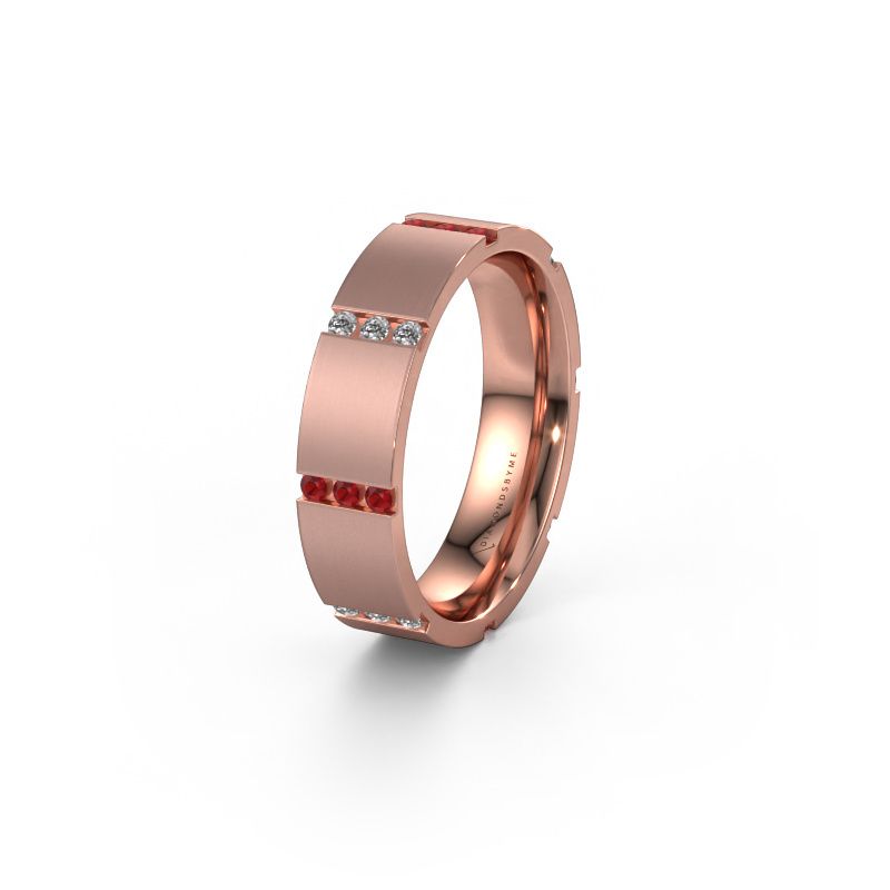 Trouwring WH0135L15BM 585 rosé goud robijn ±5x2 mm