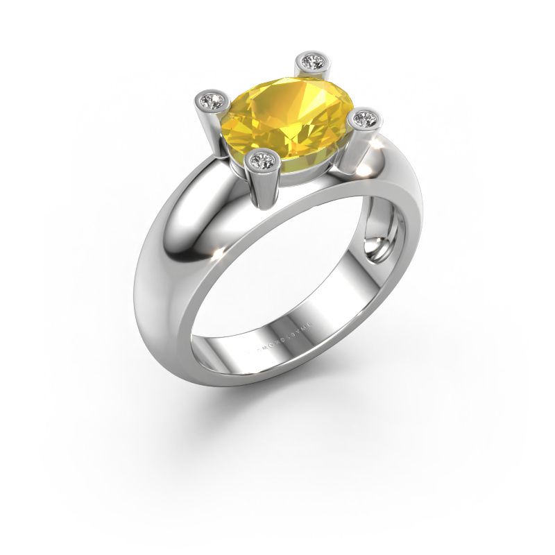 Ring Tamara OVL 585 white gold yellow sapphire 9x7 mm