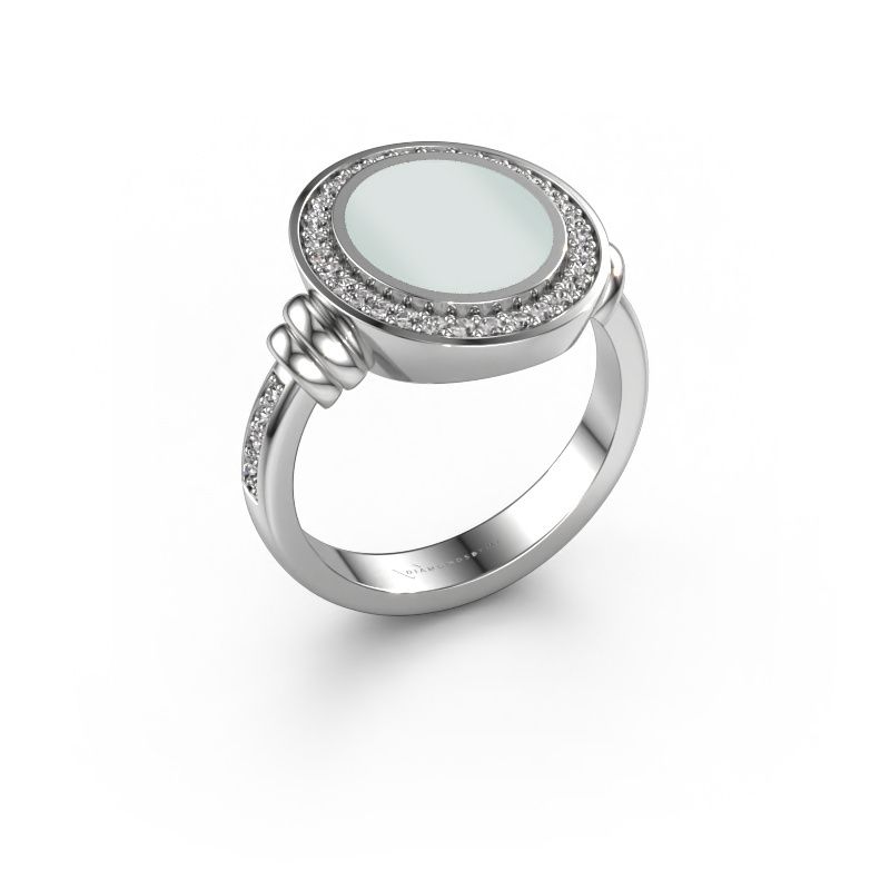 Zegelring Servie 2 950 platina groene lagensteen 12x10 mm