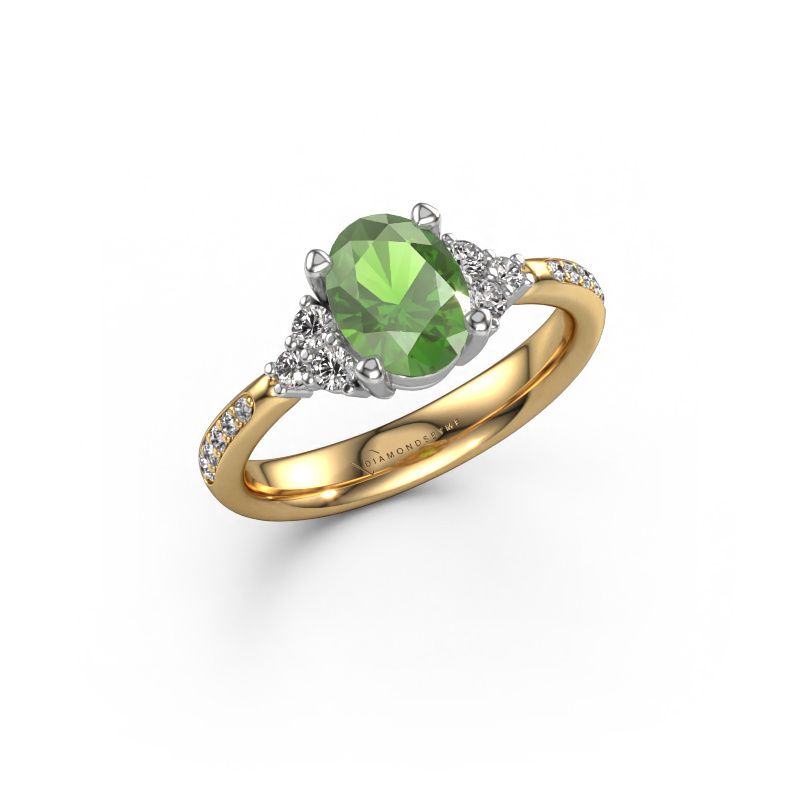 Bague de fiançailles Aleida OVL 2 585 or jaune vert tourmaline 8x6 mm