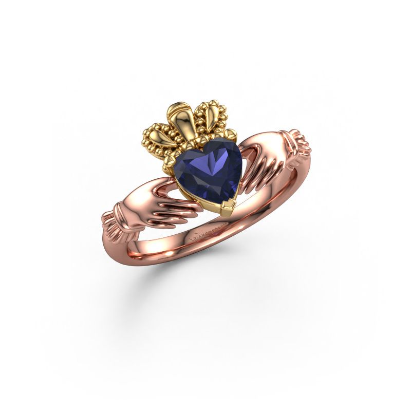 Bague Claddagh 2 585 or rose saphir 6 mm