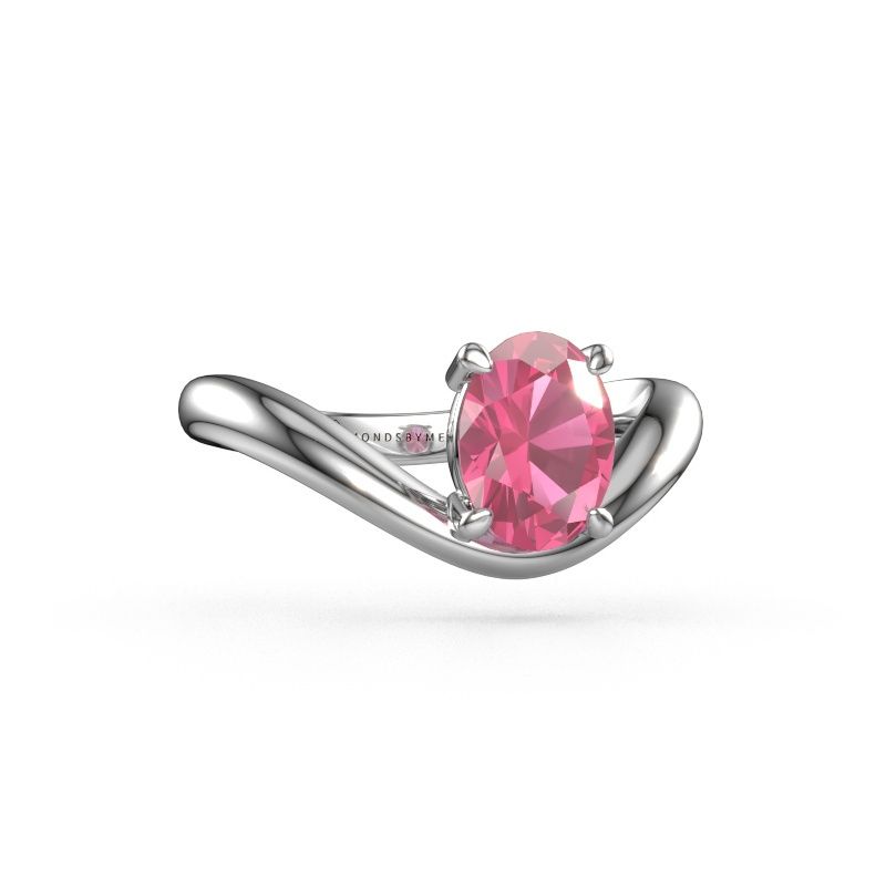 Engagement ring Femke OVL 585 white gold pink sapphire 8x6 mm