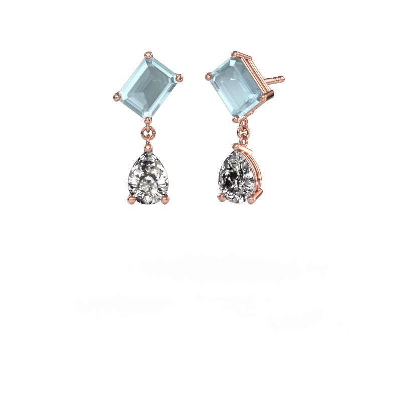 Boucles d'oreilles Toi et Moi EME PER 585 or rose aigue-marine 8x6 mm