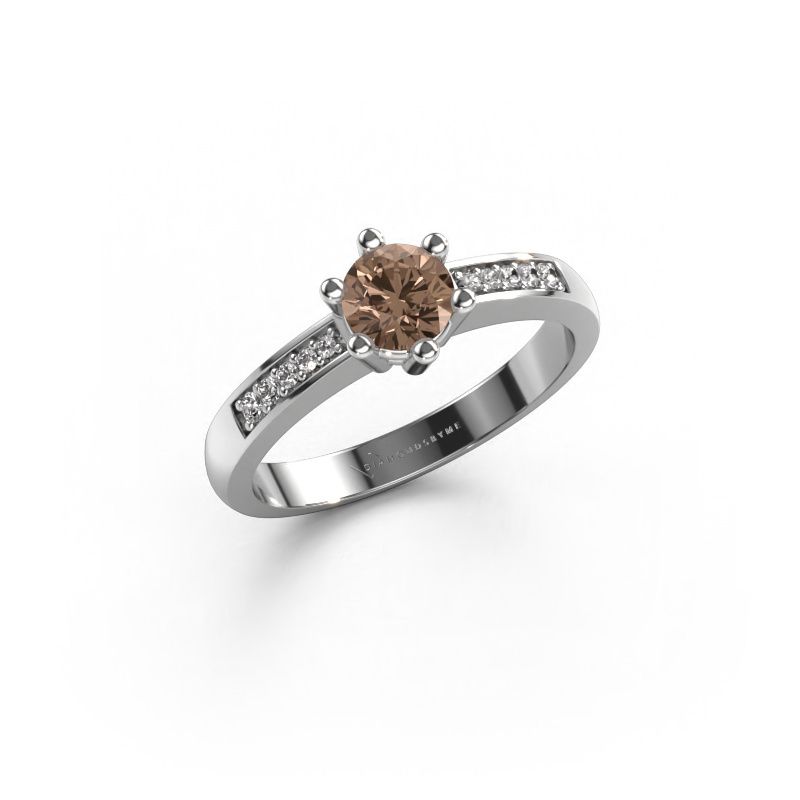 Bague de fiançailles Luna 2 585 or blanc diamant brun 0.50 crt
