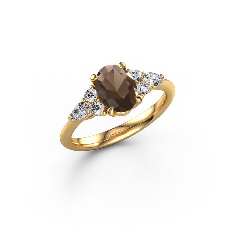Anillo de compromiso Melani OVL 585 oro cuarzo ahumado 8x6 mm