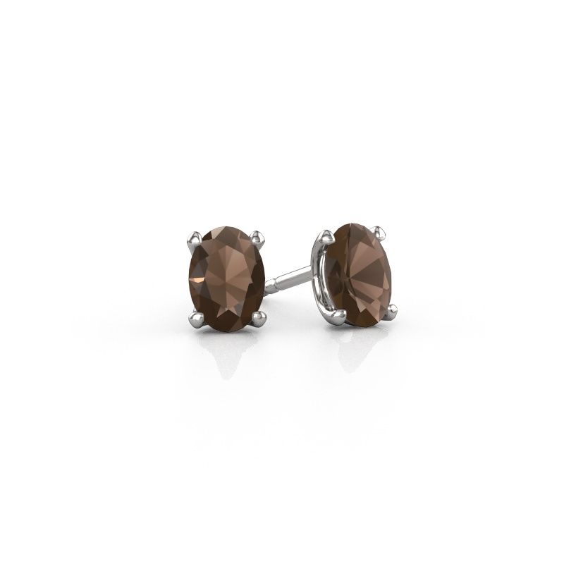 Clous d'oreilles Sam OVL 585 or blanc quartz fumé 7x5 mm