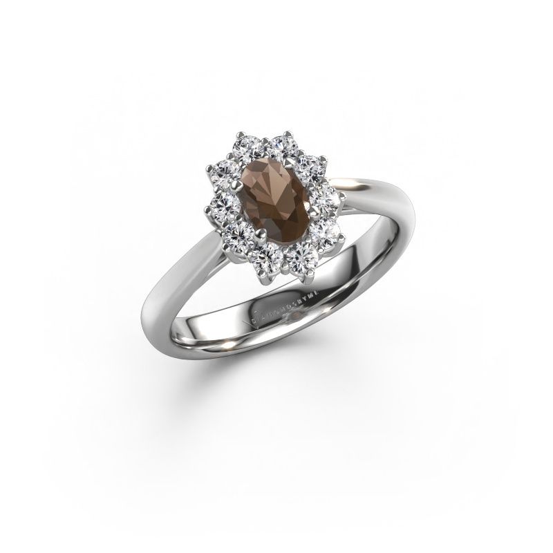 Bague de fiançailles Leesa 1 express 585 or blanc quartz fumé 6x4 mm