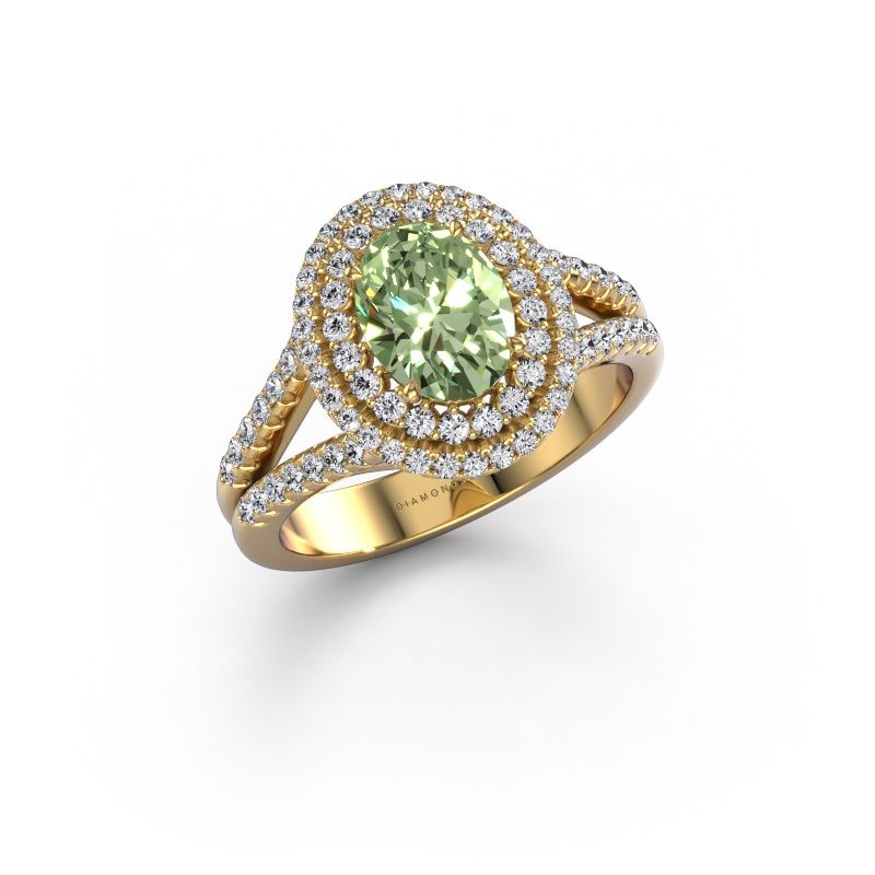 Engagement ring Elvie OVL 585 gold green lab grown diamond 8x6 mm