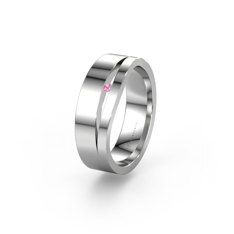 Trouwring WH6000L16AP 585 witgoud roze saffier ±6x1.7 mm