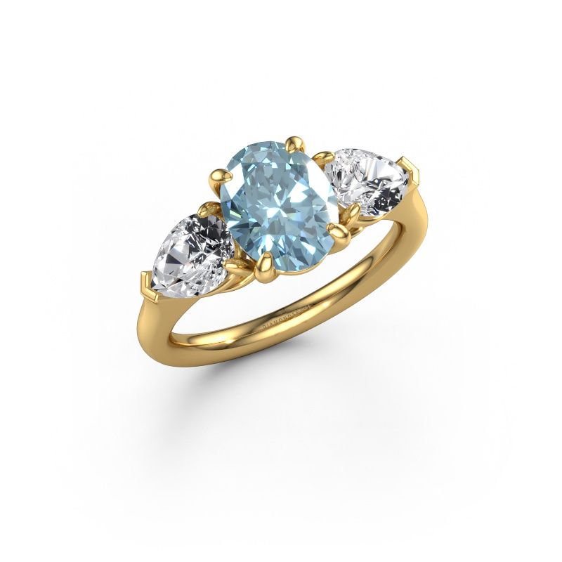 Engagement ring Carma OVL 585 gold blue lab grown diamond 9x7 mm