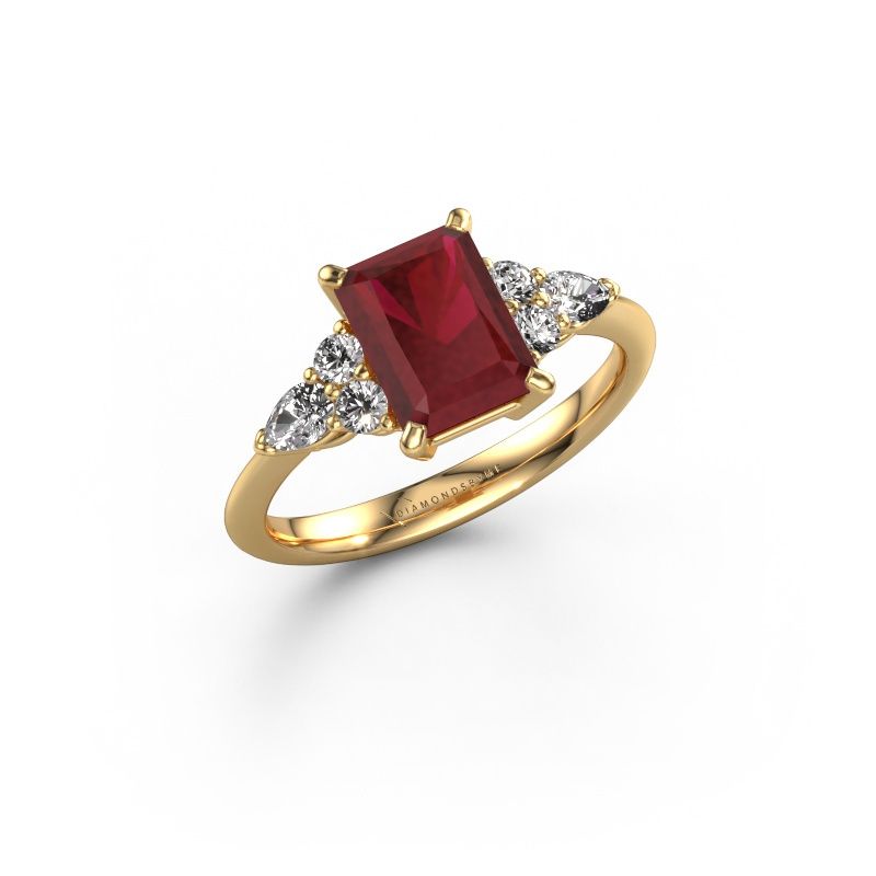 Aanzoeksring Melani RAD 585 goud robijn 8x6 mm
