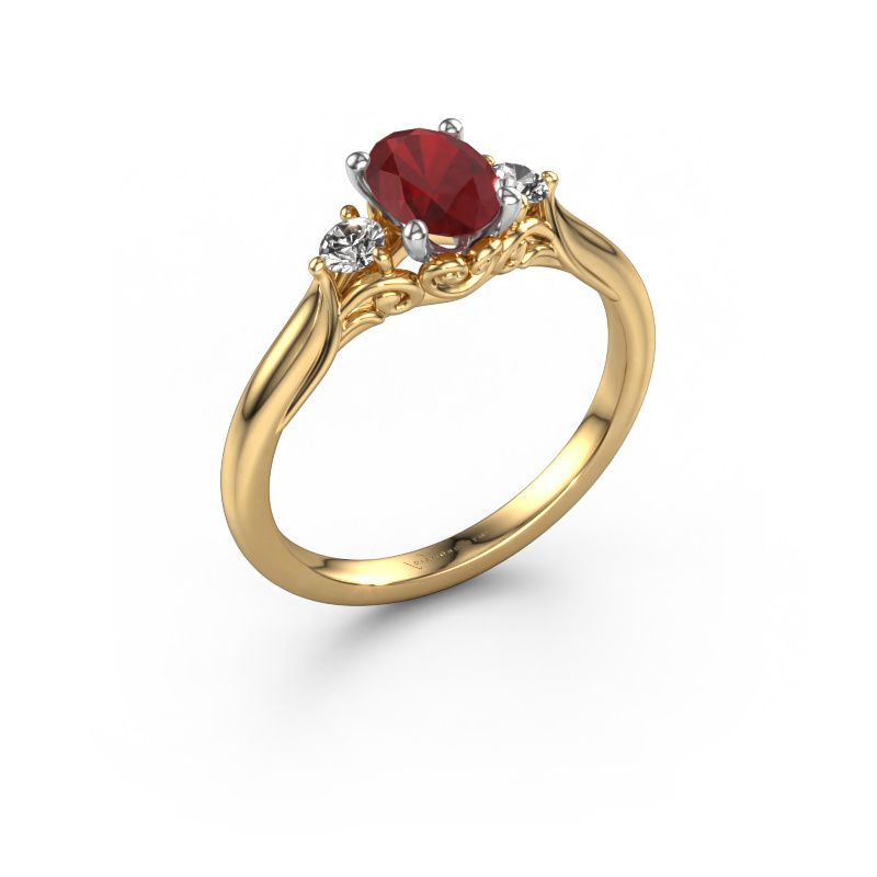 Bague de fiançailles Laurian OVL 585 or jaune rubis 7x5 mm