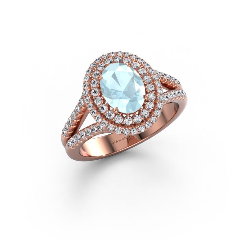 Verlobungsring Elvie OVL 585 Roségold Aquamarin 8x6 mm