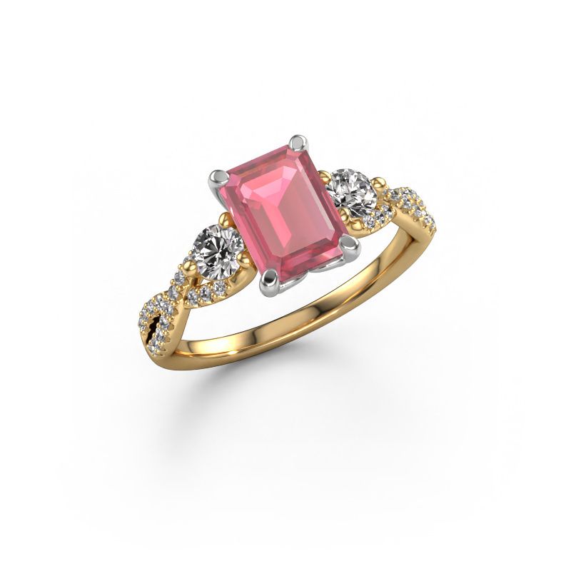 Anello di fidanzamento Marilou EME 585 oro tormalina rosa 8x6 mm