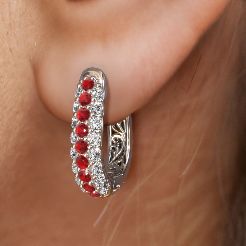 Image of Hoop earrings Danika 8.5 A 585 white gold ruby 1.7 mm