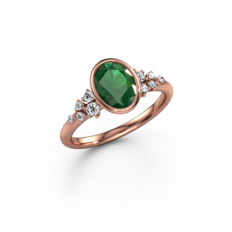 Verlovingsring Aliyah OVL 585 rosé goud smaragd 8x6 mm