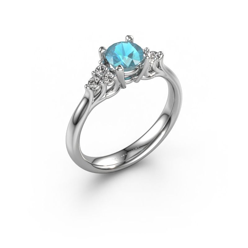 Bague de fiançailles Monika RND 585 or blanc topaze bleue 5.5 mm