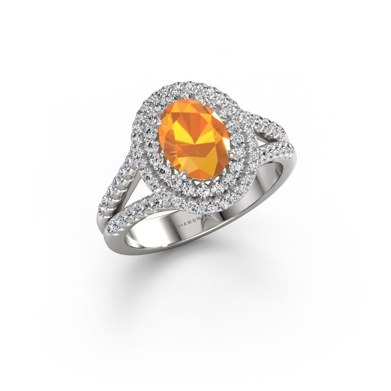 Bague de fiançailles Elvie OVL 585 or blanc citrine 8x6 mm