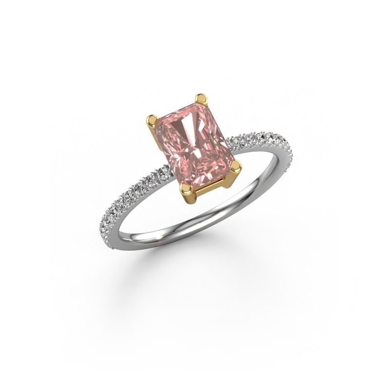 Engagement ring Denita 2 RAD 585 white gold pink lab grown diamond 7.5x5.5 mm