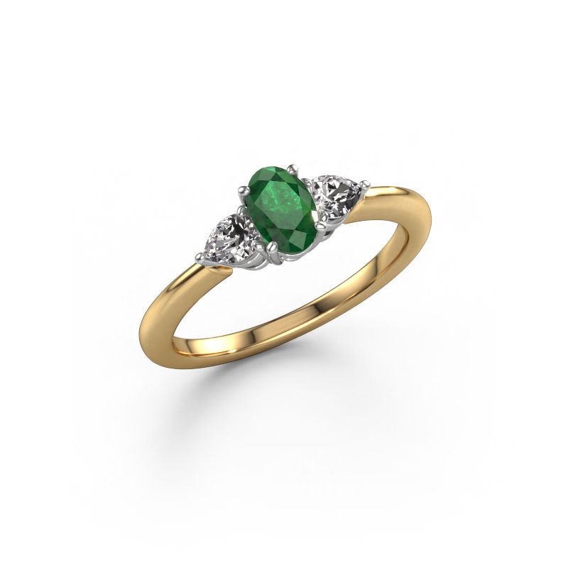 Engagement ring Chanou OVL 585 gold emerald 7x5 mm