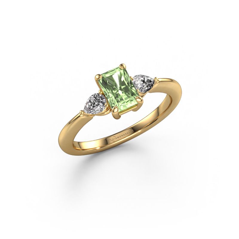 Engagement ring Chanou RAD 585 gold green lab grown diamond 6.5x4.5 mm