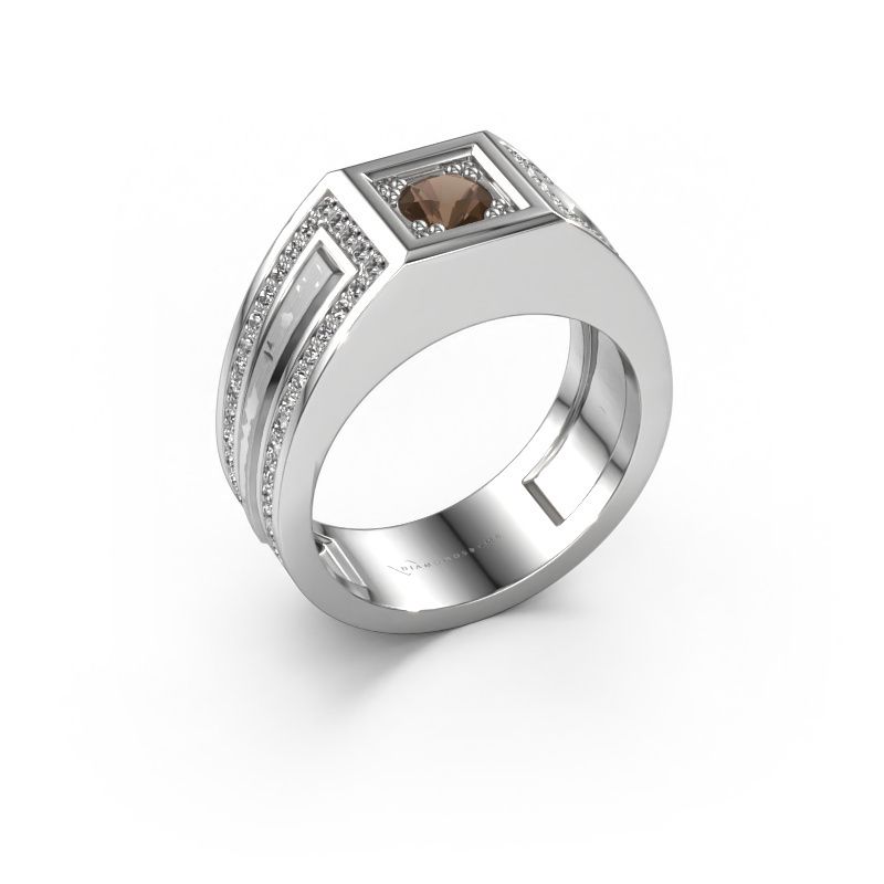 Bague pour homme Lando 585 or blanc quartz fumé 4.7 mm