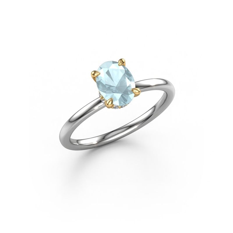 Verlovingsring Crystal OVL 3 585 witgoud aquamarijn 7,5x5,5 mm