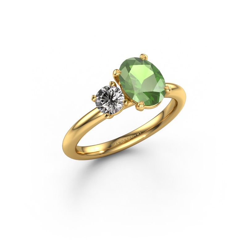 Verlobungsring Toi et Moi OVL-RND 585 Gold Turmalin grün 8x6 mm