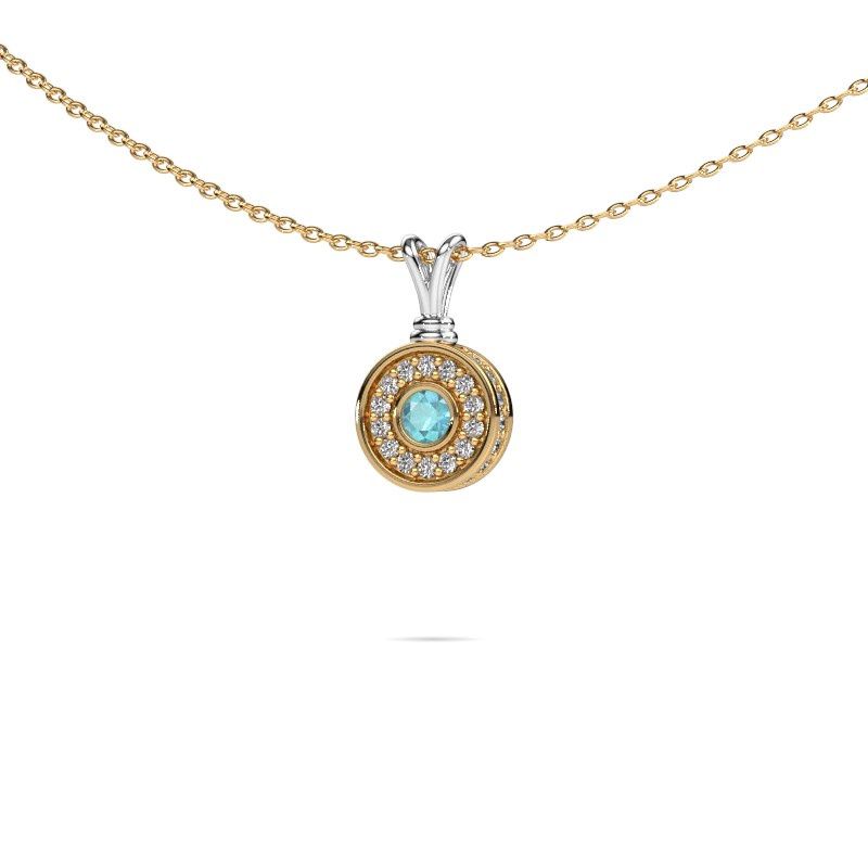 Pendentif Roos 585 or blanc topaze bleue 3 mm