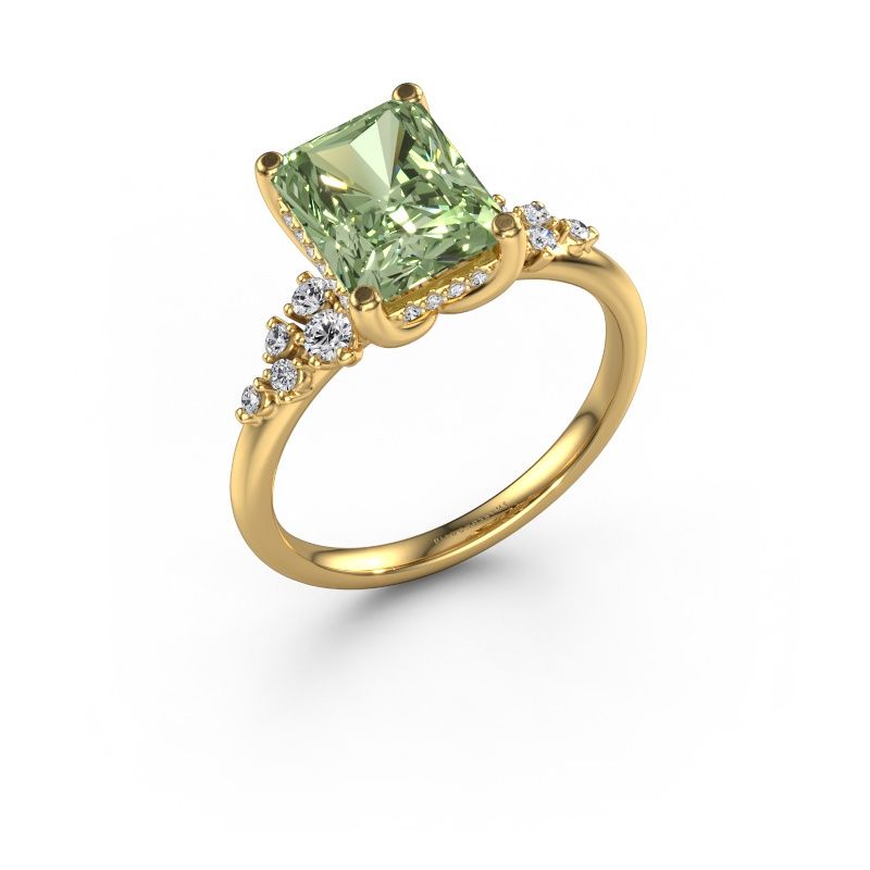 Engagement ring Emma RAD 585 gold green lab grown diamond 9x7 mm