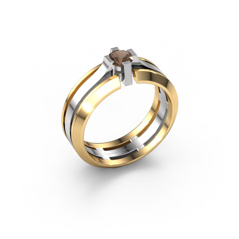 Bague pour homme Sem 585 or blanc quartz fumé 4.7 mm
