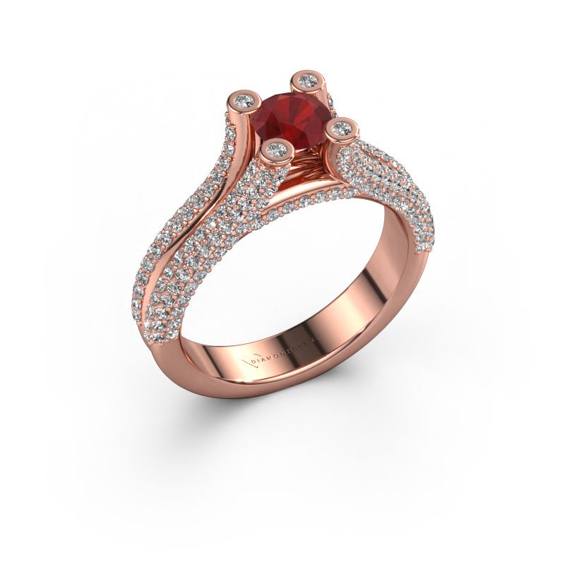 Verlovingsring Stefanie 2 585 rosé goud robijn 5 mm