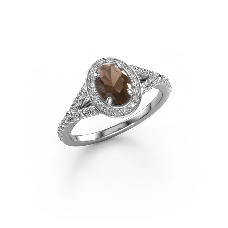 Engagement ring Pamela OVL 950 platinum smokey quartz 7x5 mm