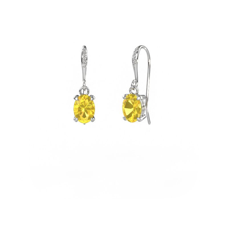 Pendants d'oreilles Laurie OVL 2 585 or blanc saphir jaune 7x5 mm