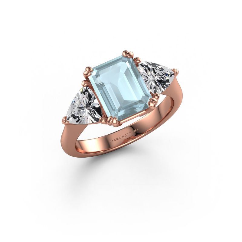 Verlovingsring Paula 585 rosé goud aquamarijn 9x7 mm