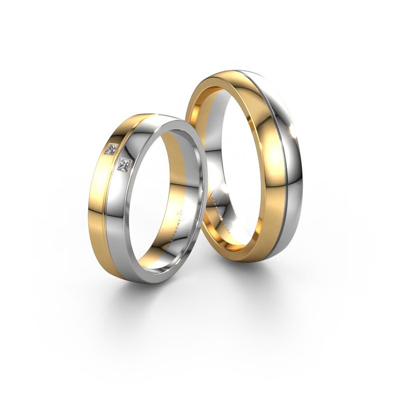 Trauringe set WH0231LM25BP ±5x2 mm 14 Karat Weißgold Diamant 0.02 crt