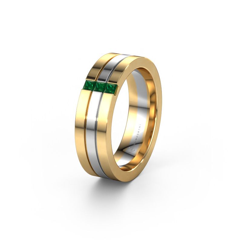 Trouwring WH0428L16BP 585 goud smaragd ±6x2 mm